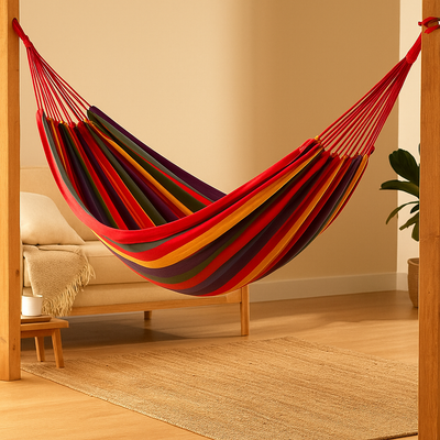 AeroNest – Gestreiftes Hängemattengestell mit atmungsaktivem Open-Weave-Muster