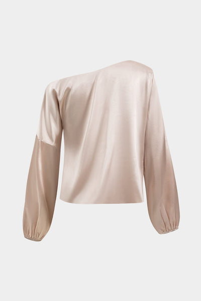 Astrid | Ballonärmeln Asymmetrische One-Shoulder Satin-Bluse