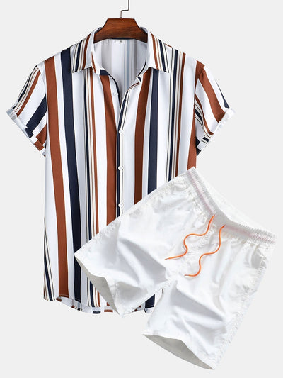 Co-Ord Set - Gestreiftes Kurzarmhemd und Shorts für Herren im Set für den Sommer