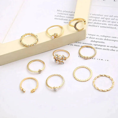 10er-Pack Bohemian Silber- und vergoldete Ringe