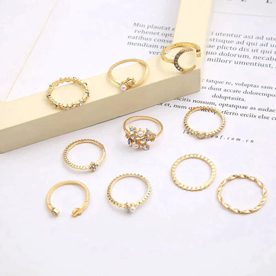 10er Set Bohemian Style Silber- und Goldbeschichtete Ringe