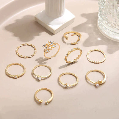 10er Pack Bohemian Silber- und Goldplattierte Ringe