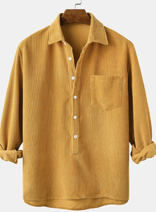 Cordhemd – halbe Knopfleiste – Kragen – Langarmhemd – Herrenbekleidung
