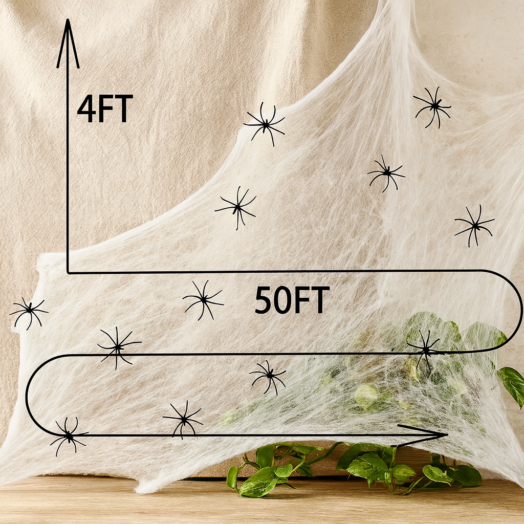 CreepWeb Halloween Deko – 200 g Spinnennetz mit 10 Plastikspinnen