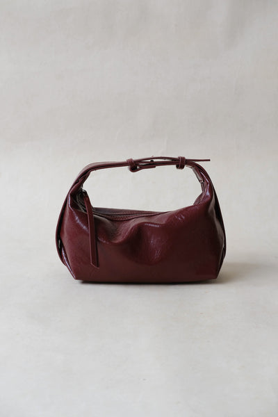 Weinrote Retro Schultertasche aus veganem Leder – Crossbody Handtasche