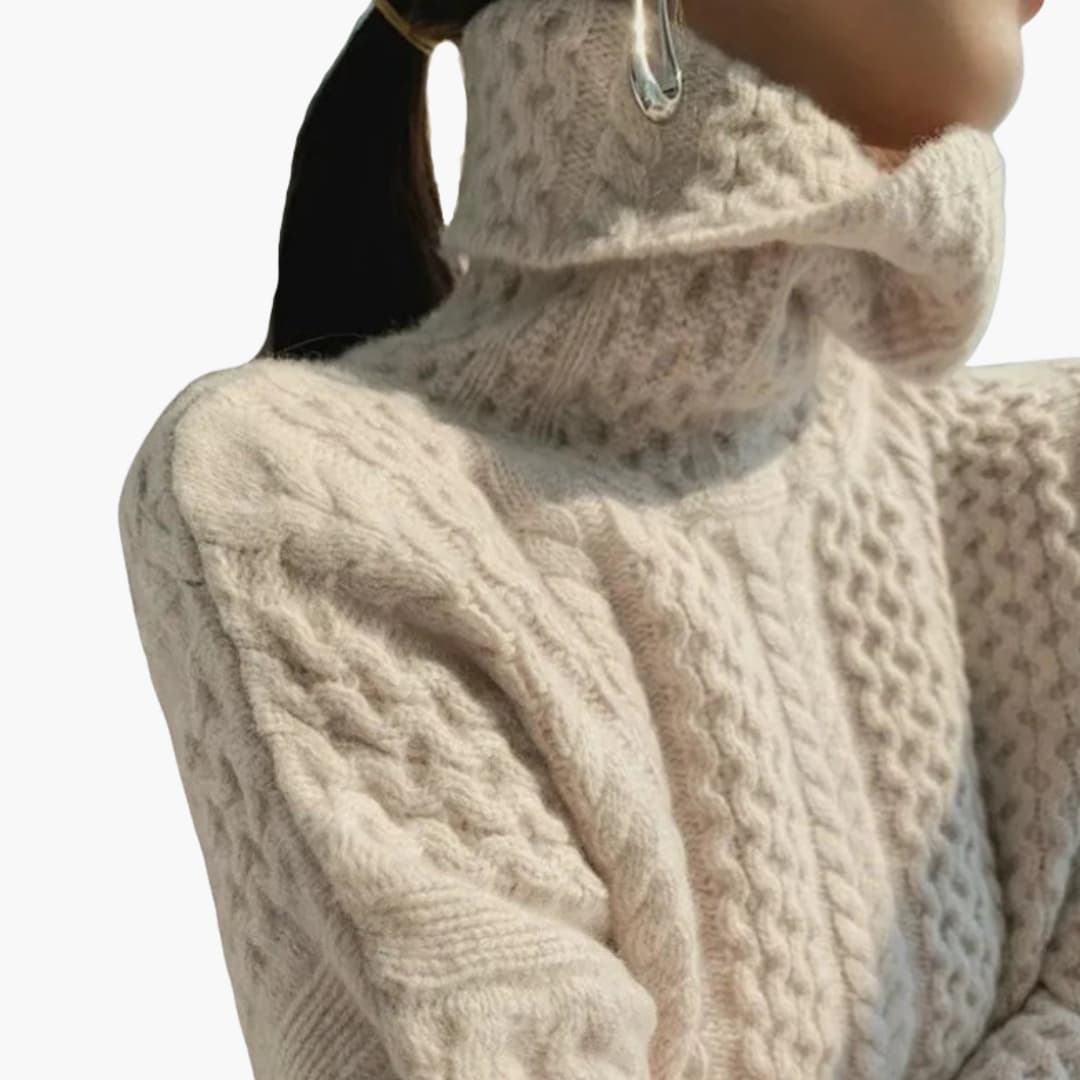 Damen Rollkragenpullover mit Zopfmuster