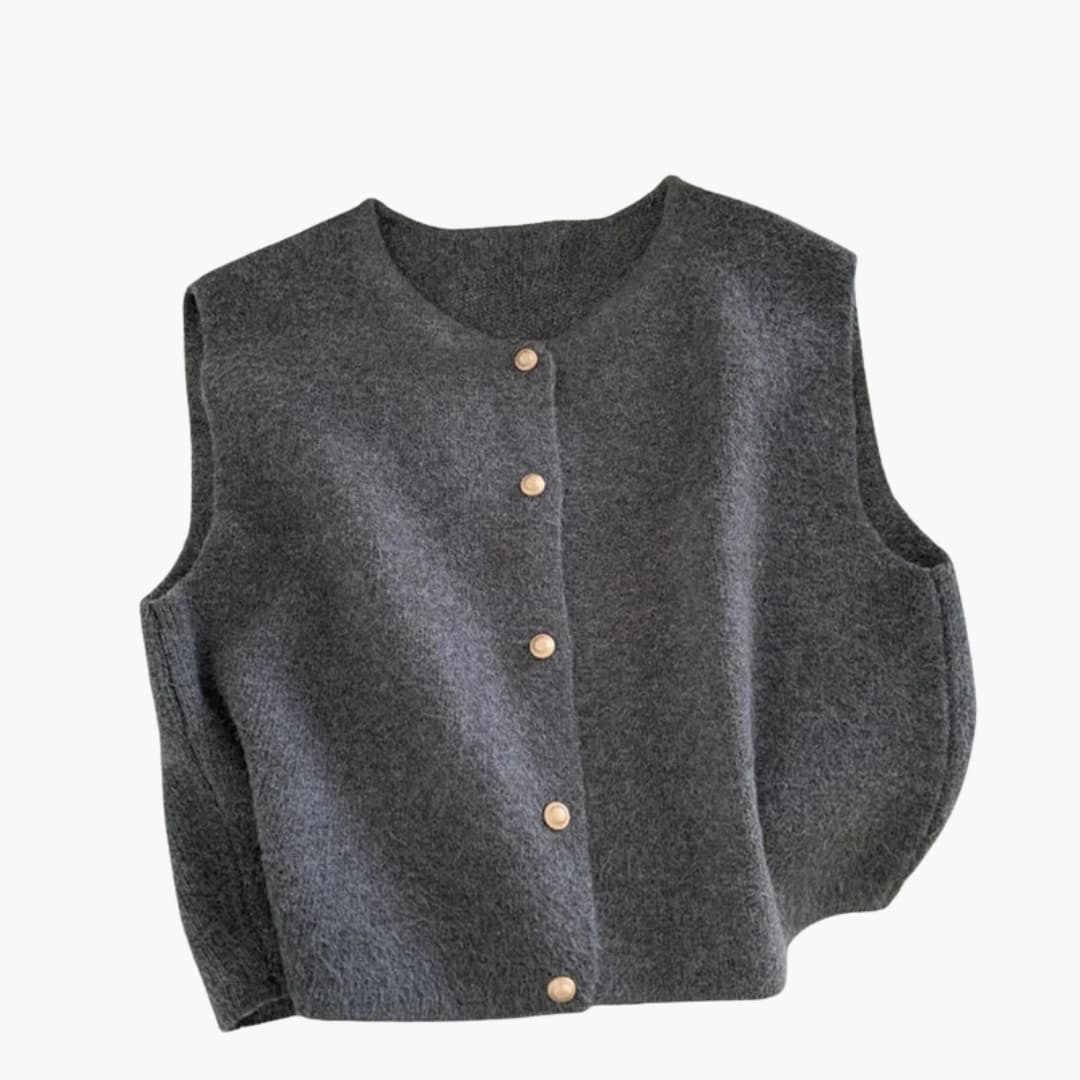 Damen Strickweste ohne Ärmel mit Rundhalsausschnitt und Knopfleiste