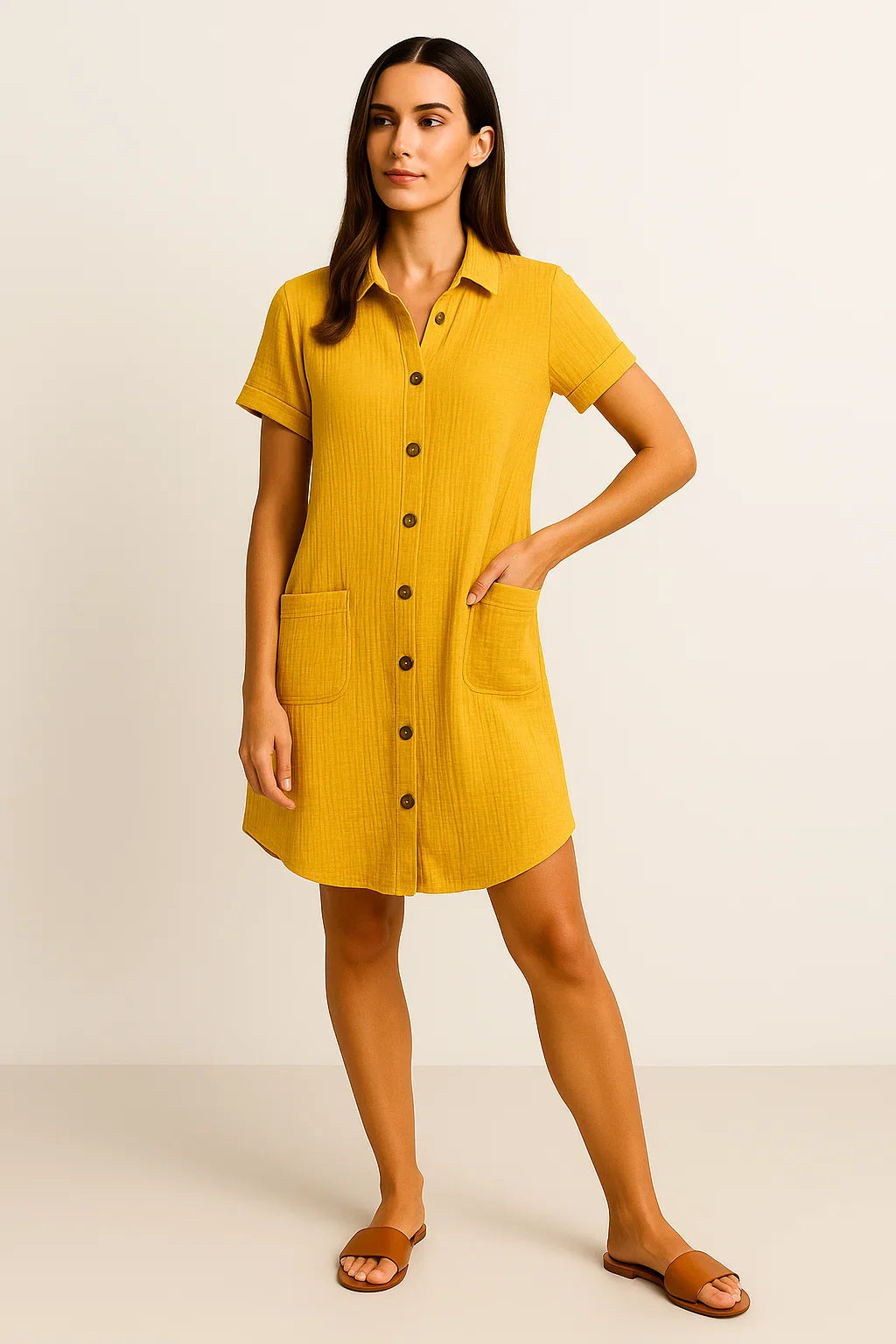 Damen Geknöpftes Sommerhemdkleid