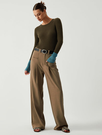 Damen Langarm Stricktop mit Kontrastärmeln