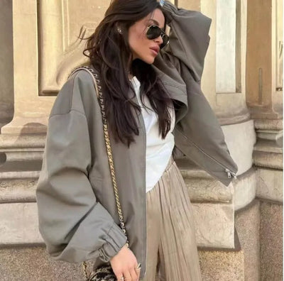 Damen Oversized Bomberjacke Leicht Trendy