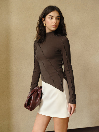 Damen Skinny Top Jersey mit Stehkragen