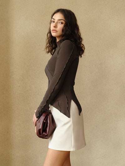 Damen Top Baumwolle Asymmetrisch mit Stehkragen Stylish und Bequem