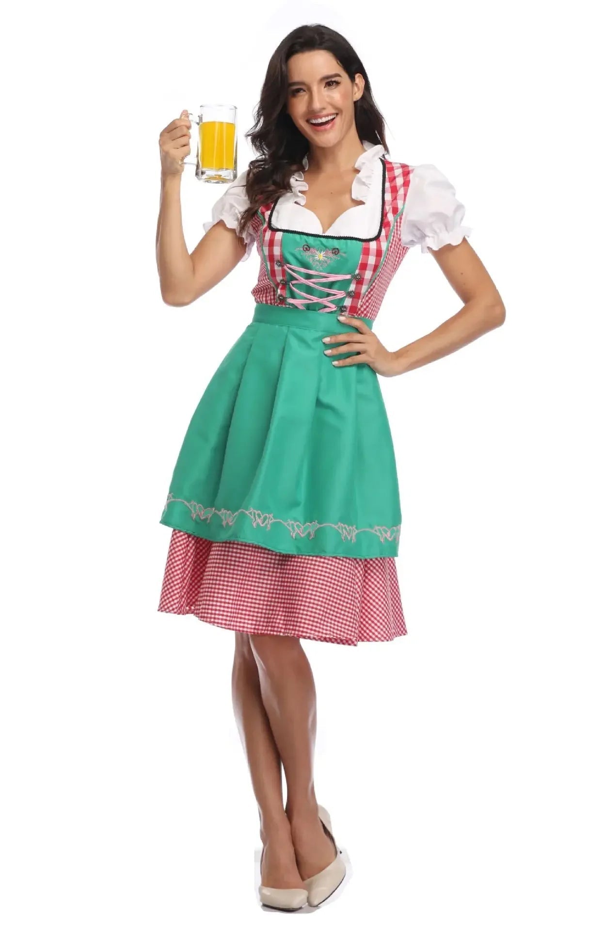 Damen Trachtenkleid Baumwolle Mit Schürze Für Oktoberfest Und Festlichkeiten