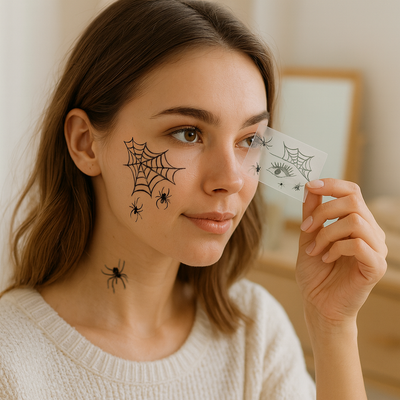 DarkAura | 10er-Pack Halloween Fake Tattoo Aufkleber – Schwarze Spinnennetzmuster für Gesicht, Arme und Partydekoration