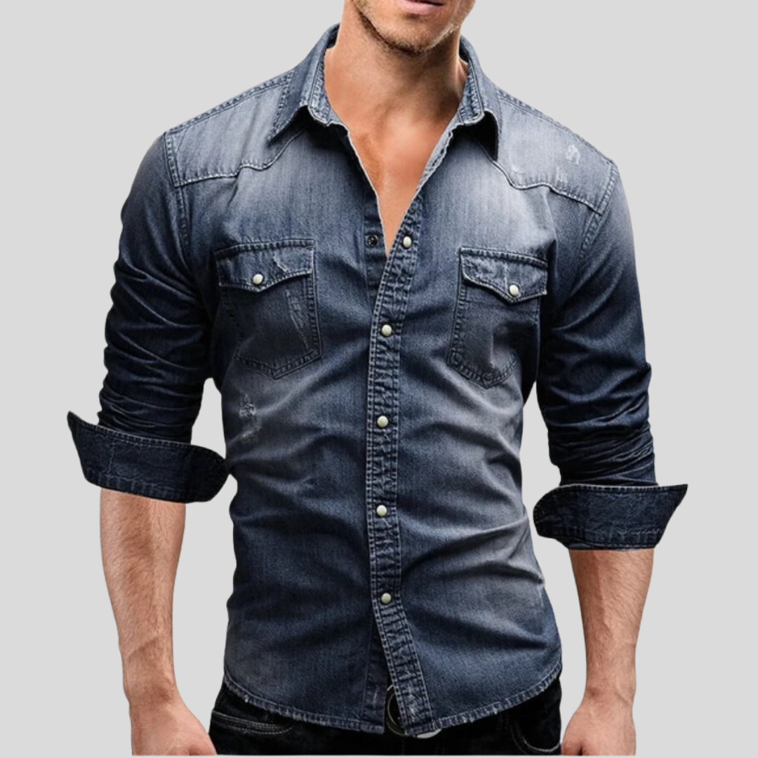 Denim Hemd - Langarm - Slim Fit - Button-Up Hemd - Herrenhemden