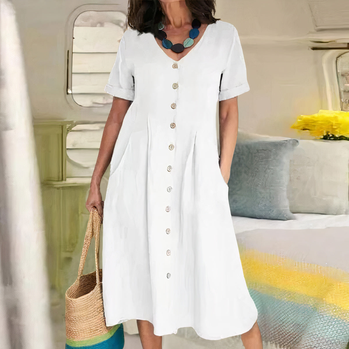 Kleid aus leinen und baumwolle für frauen