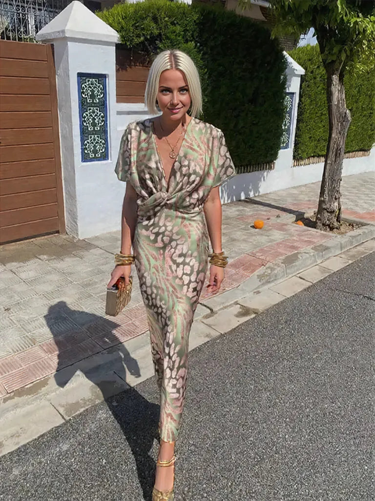 Verdrehter V-Ausschnitt Hochzeitsgastkleid