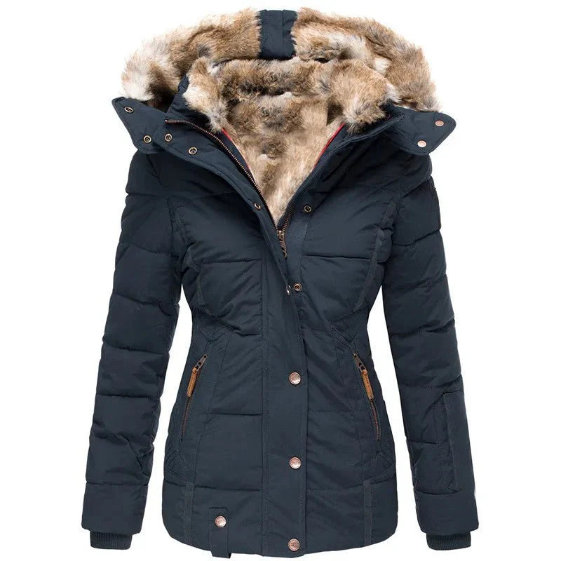Elegante Damen Winterjacke mit Kunstfellkapuze