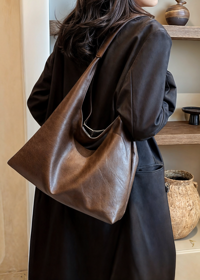 Große Damen Handtasche – Vegane Ledertasche mit Reißverschluss