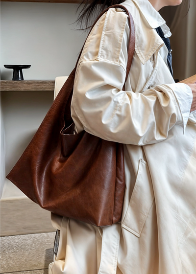 Große Damen Handtasche – Vegane Ledertasche mit Reißverschluss