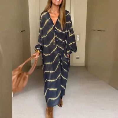 Boho streifen kleid mit langen Ärmeln für frauen