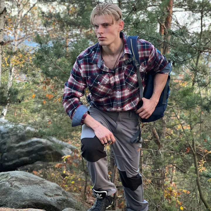 Flanellhemd – Kariertes Herrenhemd mit Knöpfen und Brusttaschen