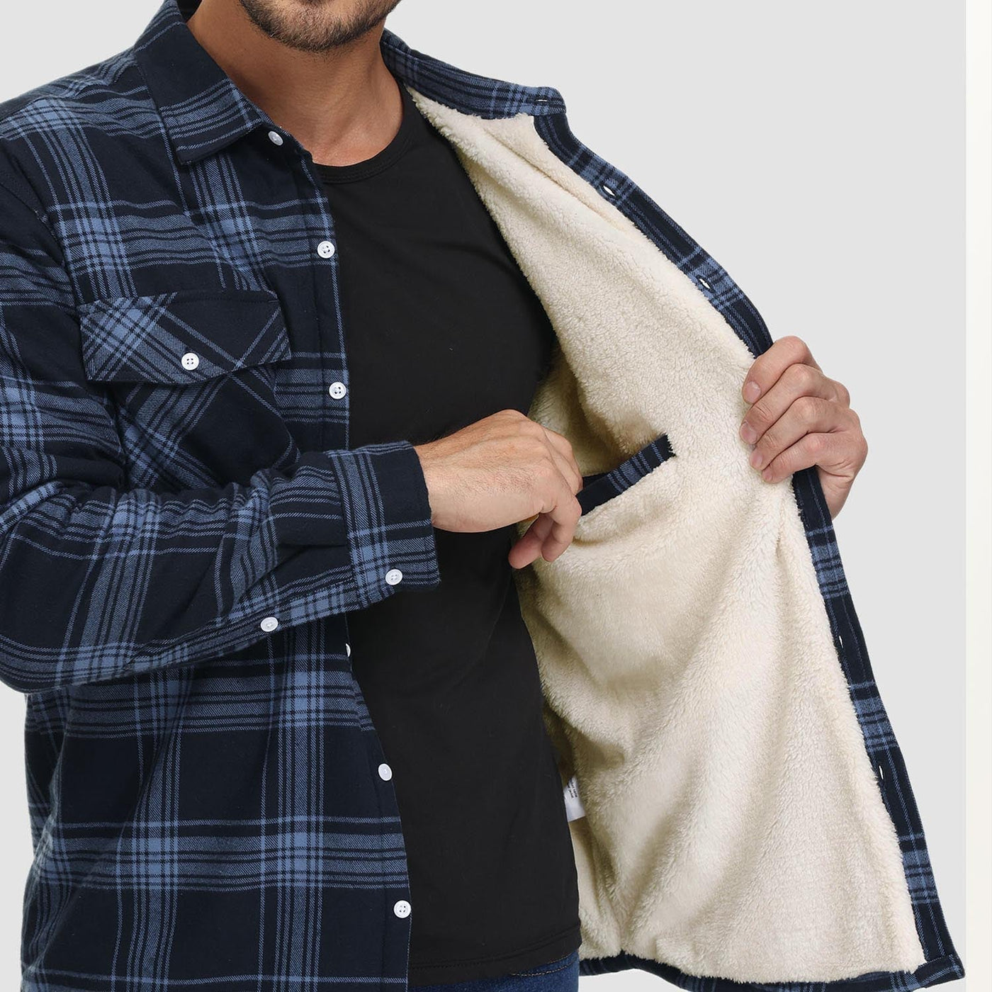 Flanelljacke – Kariertes, Mit Fleece Gefüttertes Herren-Overshirt für den Winter