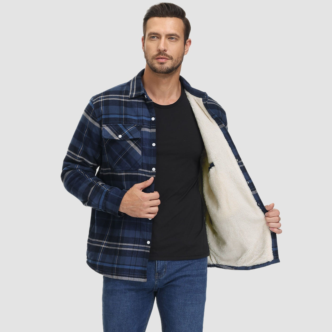 Flanelljacke – Kariertes, Mit Fleece Gefüttertes Herren-Overshirt für den Winter