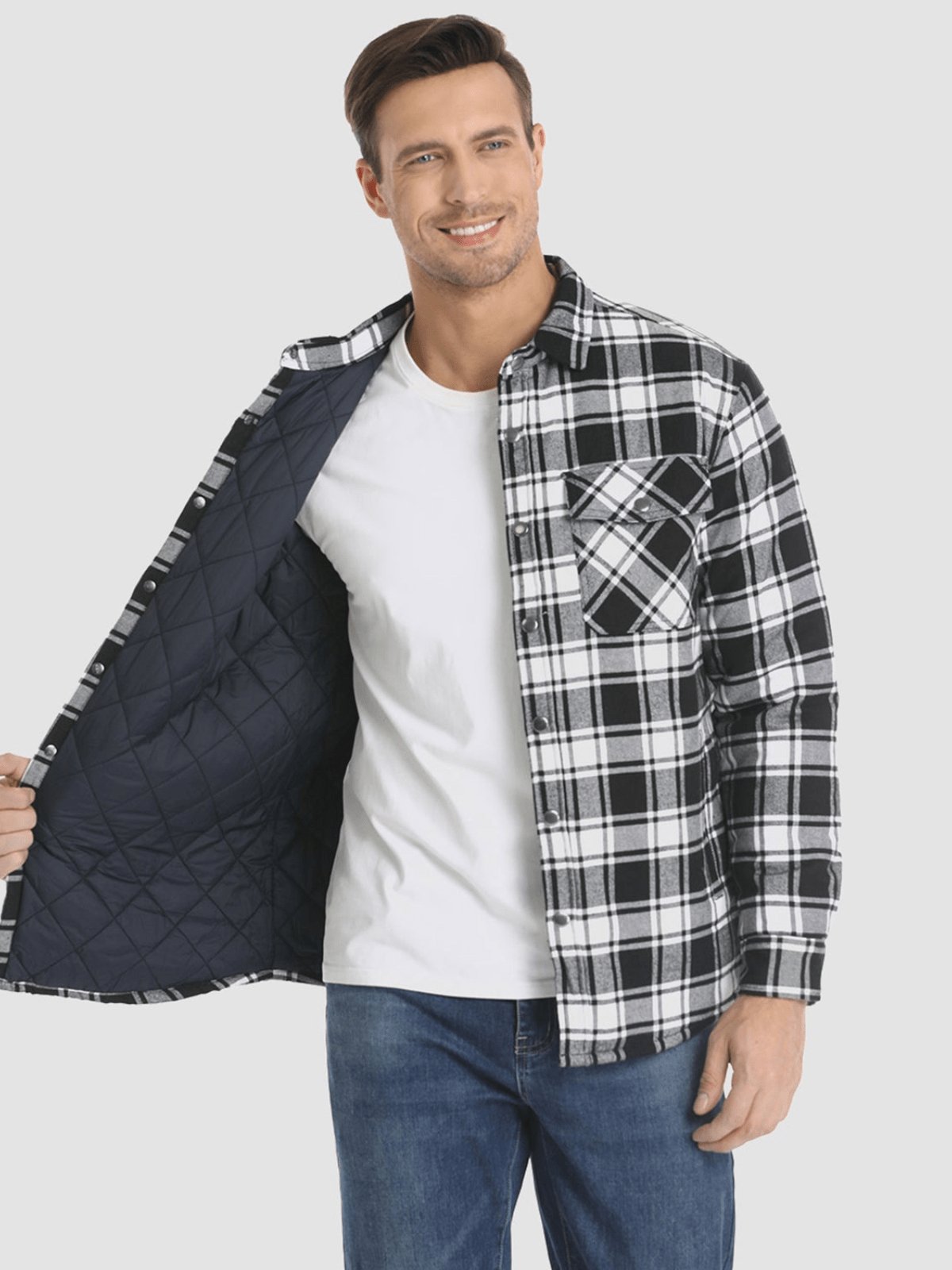 Flanelljacke – kariert – mit Knöpfen – gefütterte Innenjacke – Winterjacke für Herren