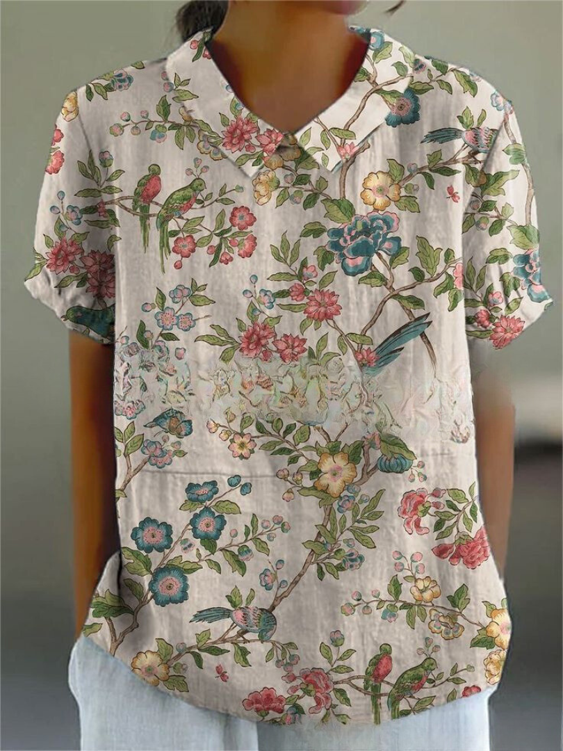 Damen Vintage Bluse mit Blumenmuster – Lässig & Elegant