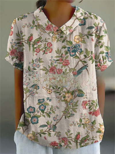 Damen Vintage Bluse mit Blumenmuster – Lässig & Elegant