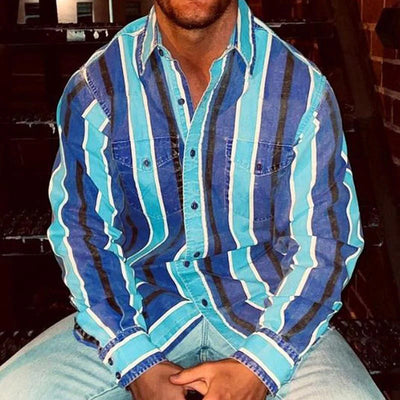 Gestreiftes Hemd | Langarm | Vintage | Hemd mit Knöpfen | Herrenhemden