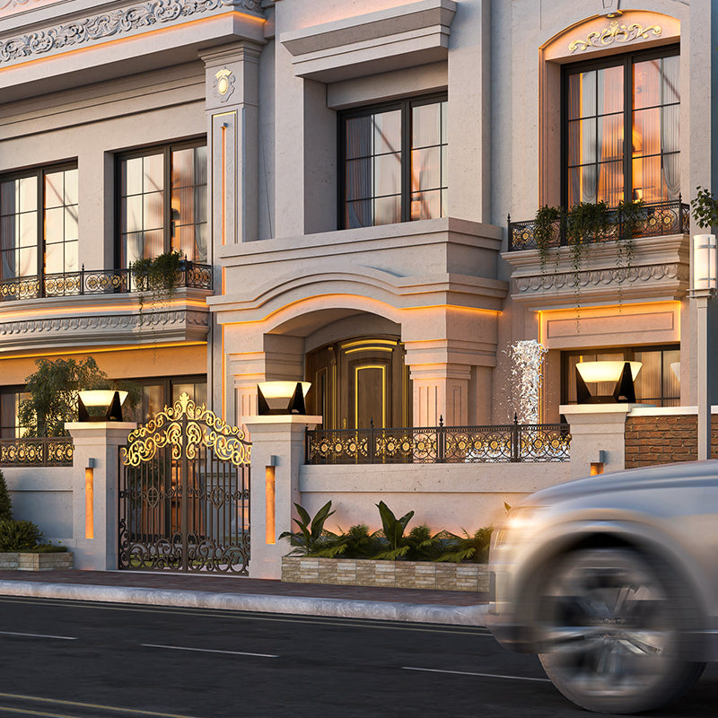 Solarbetriebene LED-Außenlampe mit geometrischem Design