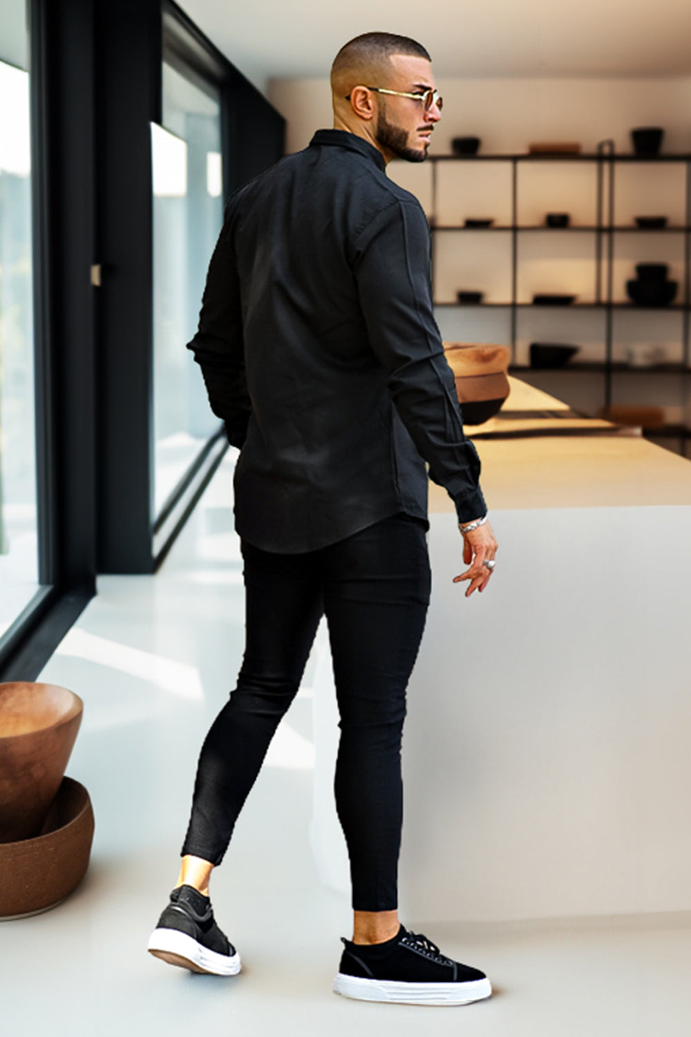 Schwarze Slim Fit Herren Stoffhose