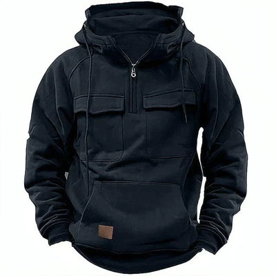 Halb-Reißverschluss-Hoodie – Pullover – Kängurutasche – Cargo-Hoodie – Herren-Hoodie