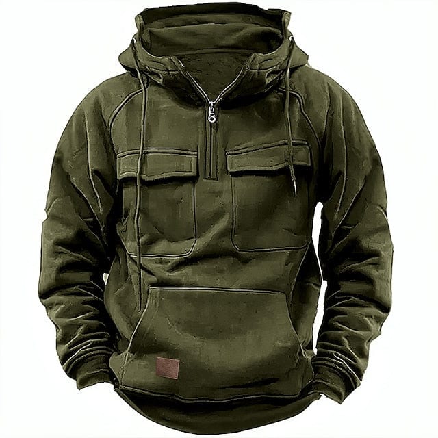 Halb-Reißverschluss-Hoodie – Pullover – Kängurutasche – Cargo-Hoodie – Herren-Hoodie