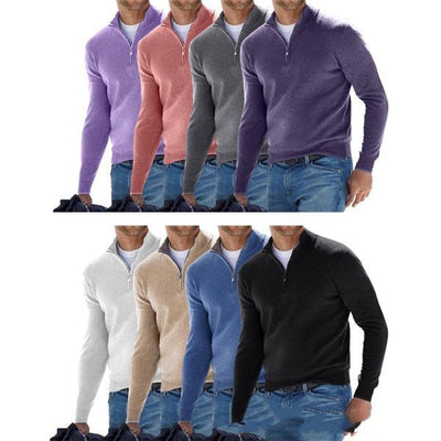 Halber Reißverschluss-Pullover | Gestrickt | Langarm | Pullover-Pullover | Herren Pullover mit viertel Reißverschluss