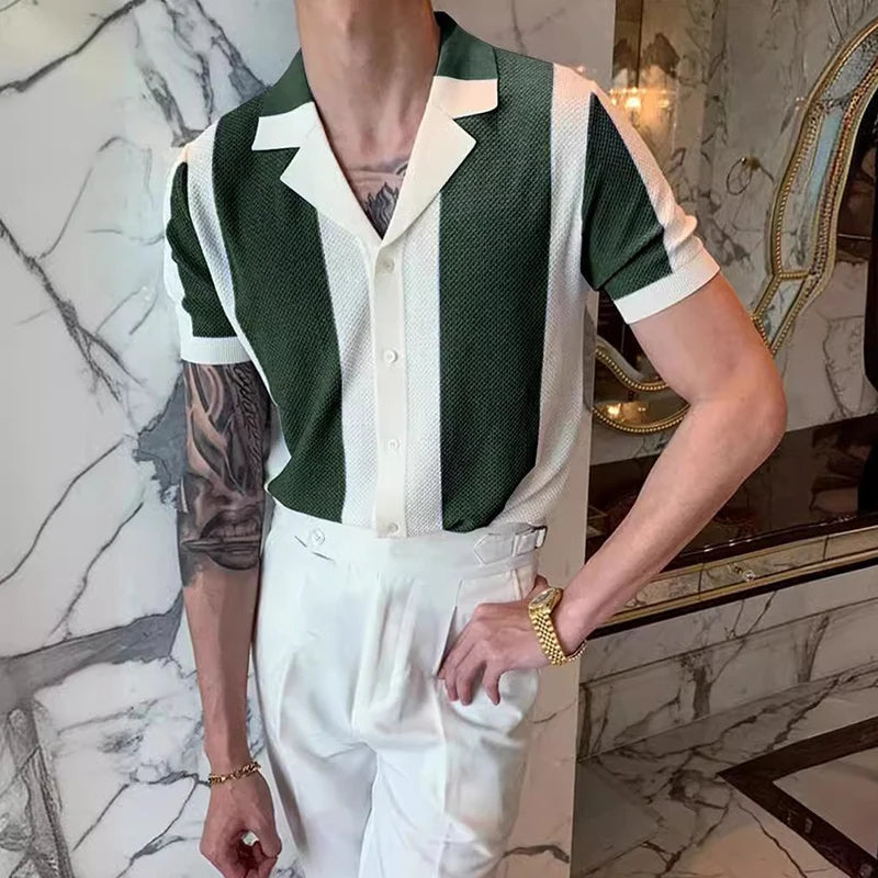 Hemd mit Knopfleiste – Kurzarm – Gestreift – Polohemd – Herrenhemden