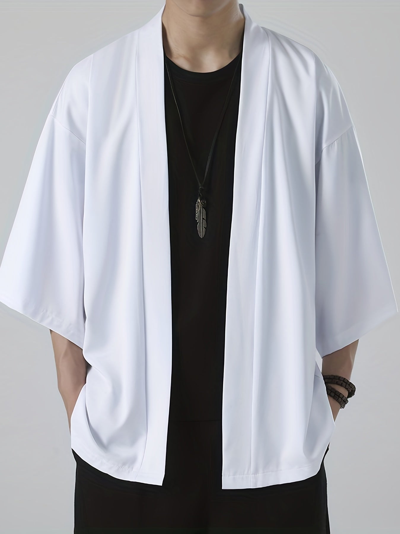 Herren-Kimono – locker sitzendes, übergroßes Overshirt mit kurzer Ärmel und offener Vorderseite