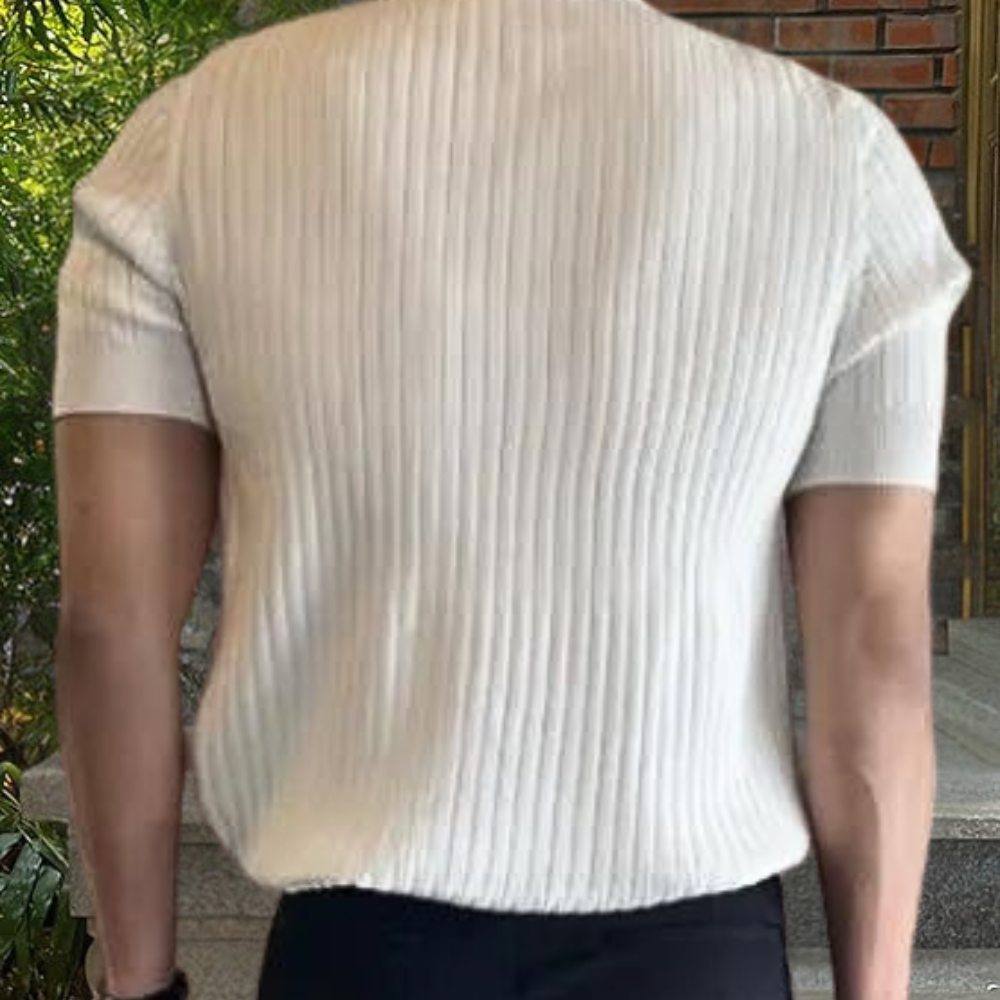 Herren-Strickpolo – Kurzarm – V-Ausschnitt – Poloshirt – Polopullover