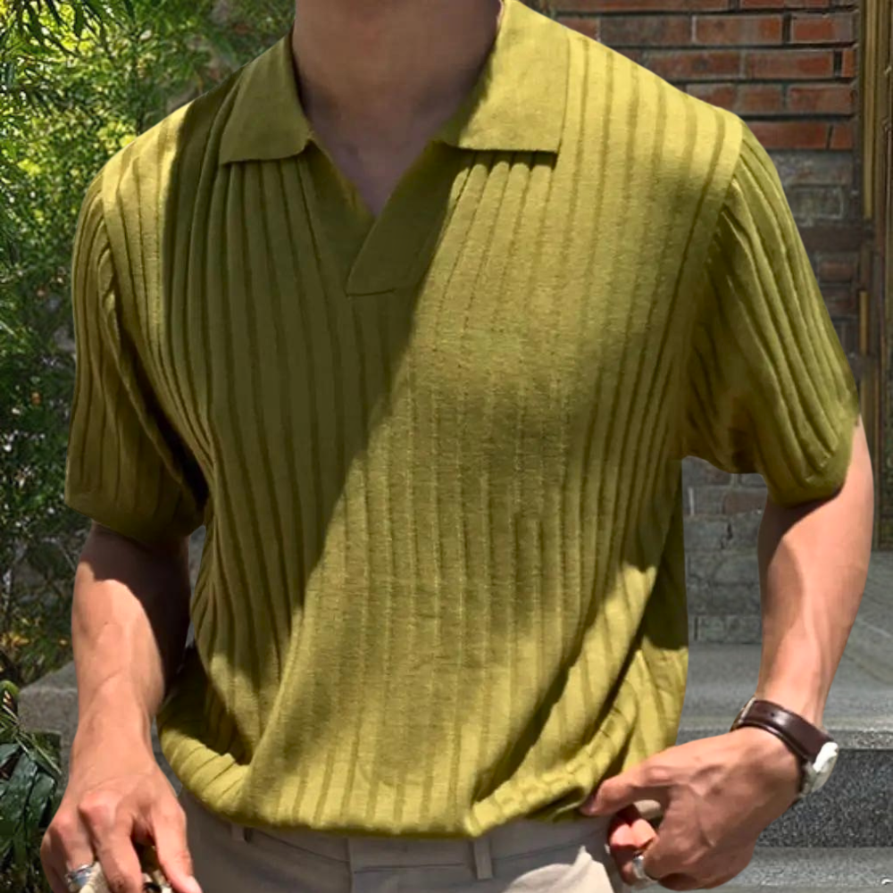 Herren-Strickpolo – Kurzarm – V-Ausschnitt – Poloshirt – Polopullover