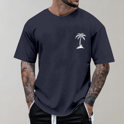 Herren T-Shirt - Palmenprint - Relaxed Fit - T-Shirt mit Rundhalsausschnitt - Herrenbekleidung