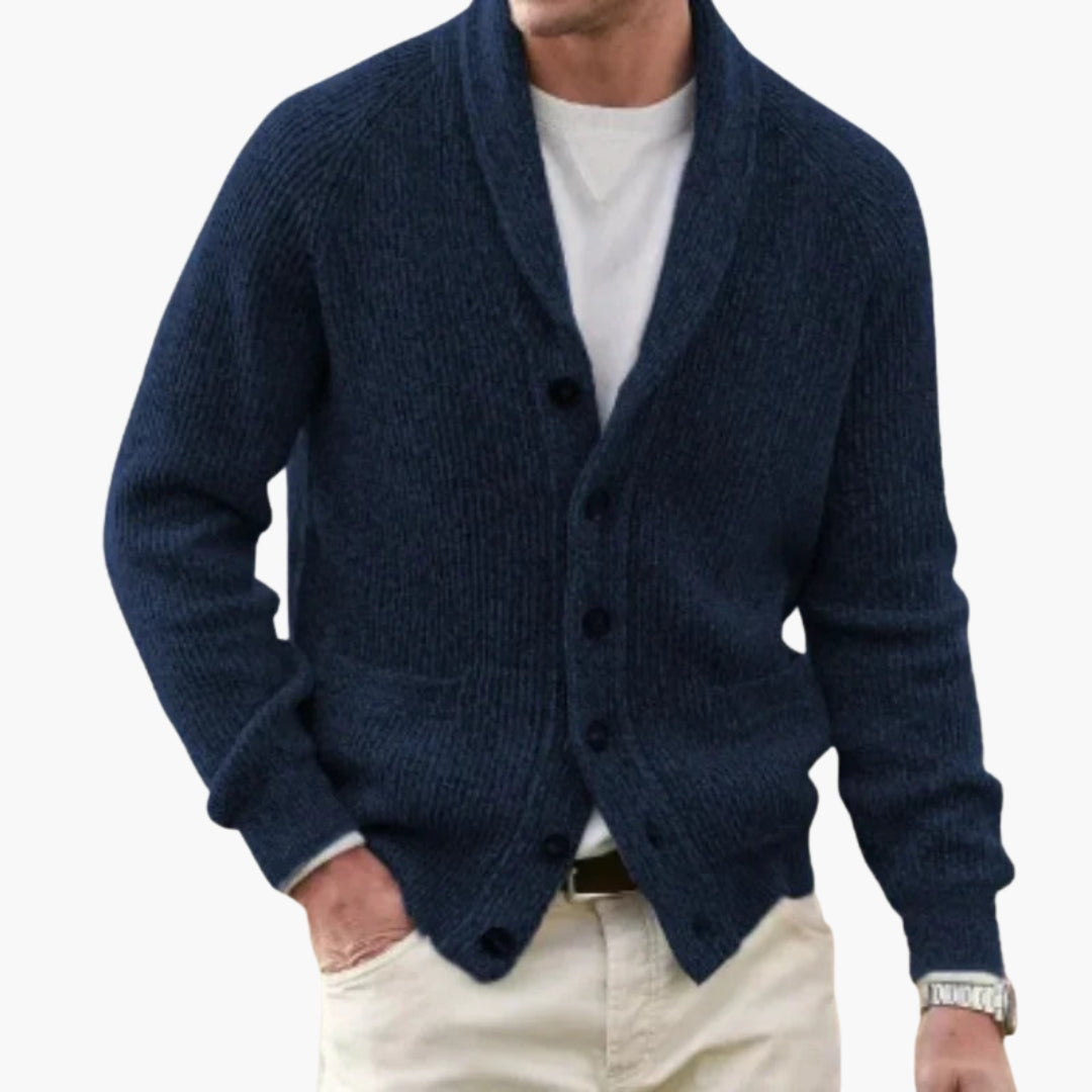 Herren Strickjacke mit Schalkragen und Knopfleiste