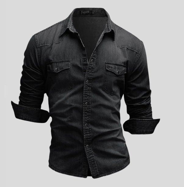 Herren Denim Hemd Casual Stil aus Weichem Stoff mit Langen Ärmeln