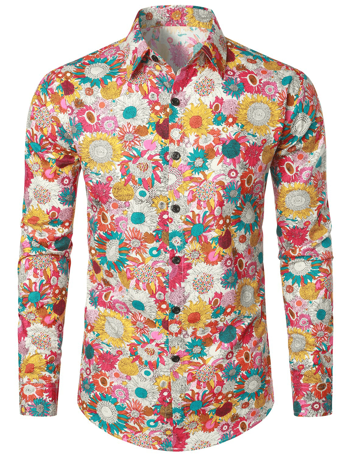 Herrenhemd Langarm Baumwolle Vintage Blumenprint