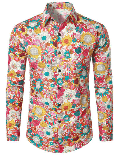 Herrenhemd Langarm Baumwolle Vintage Blumenprint