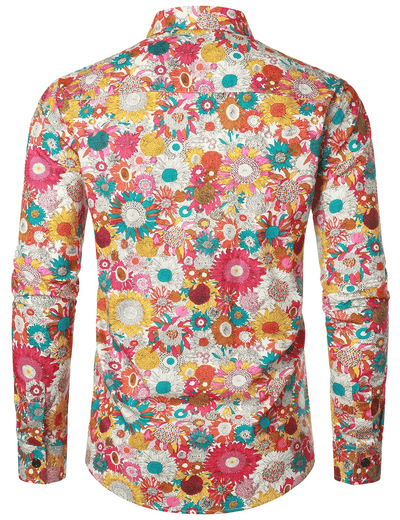 Herrenhemd Langarm Baumwolle Vintage Blumenprint