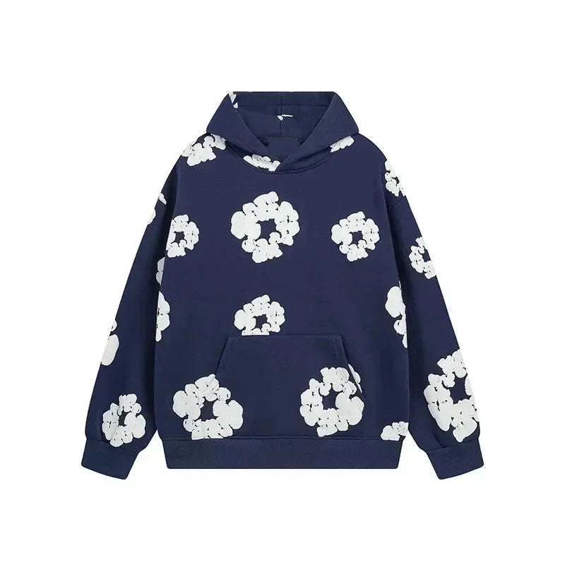 Hoodie - Floral Loose Fit Kängurutasche Pullover Hoodie