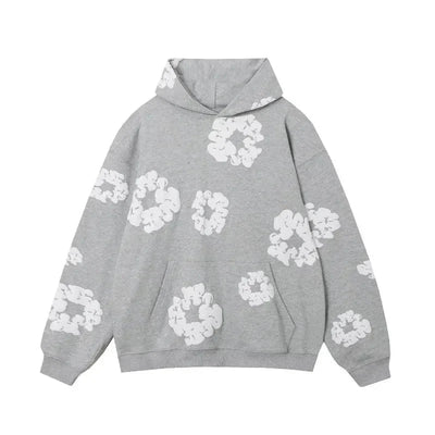 Hoodie - Floral Loose Fit Kängurutasche Pullover Hoodie