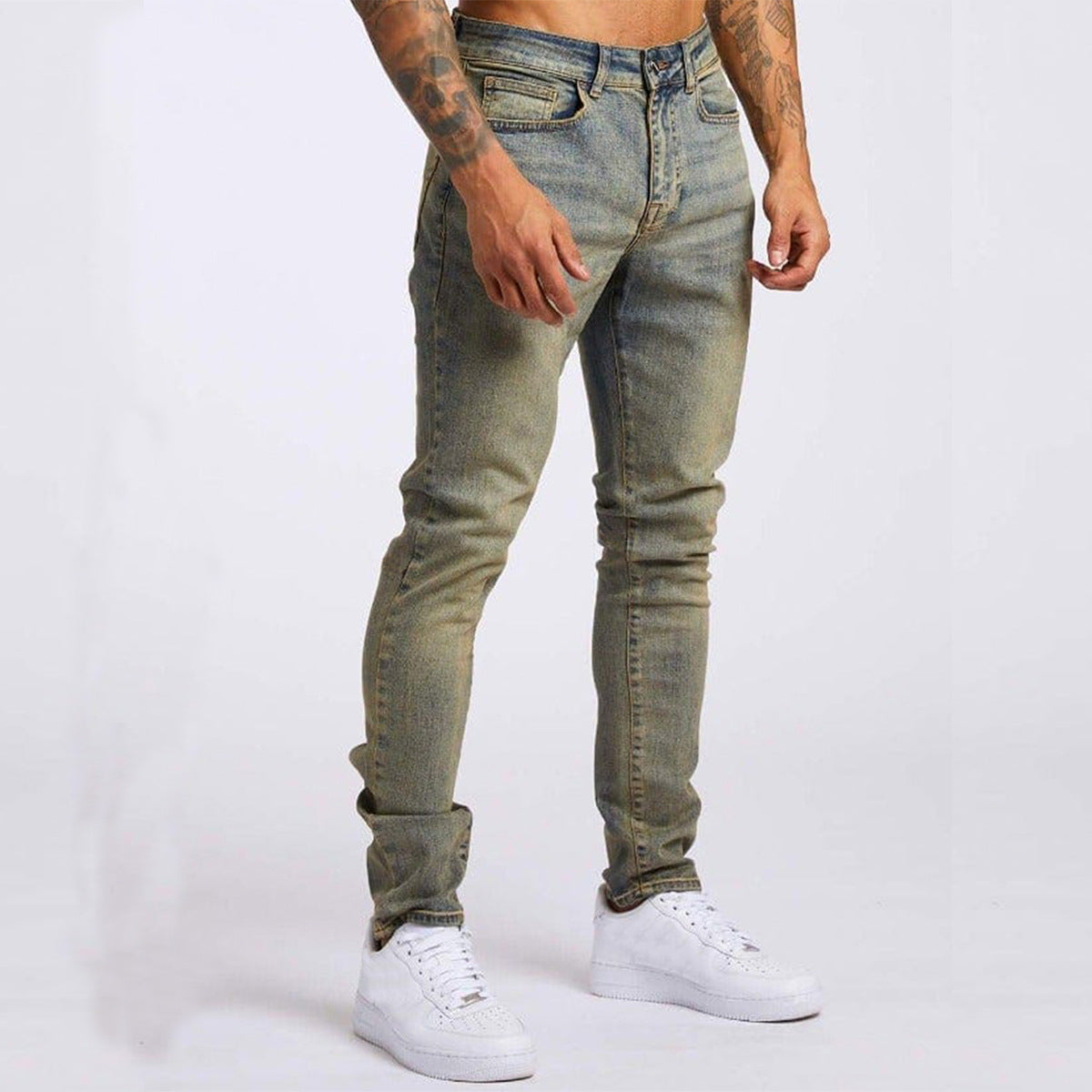 Herren Stylische Schlanke Passform Dehnbare Mid Waist Jeans | Bequem